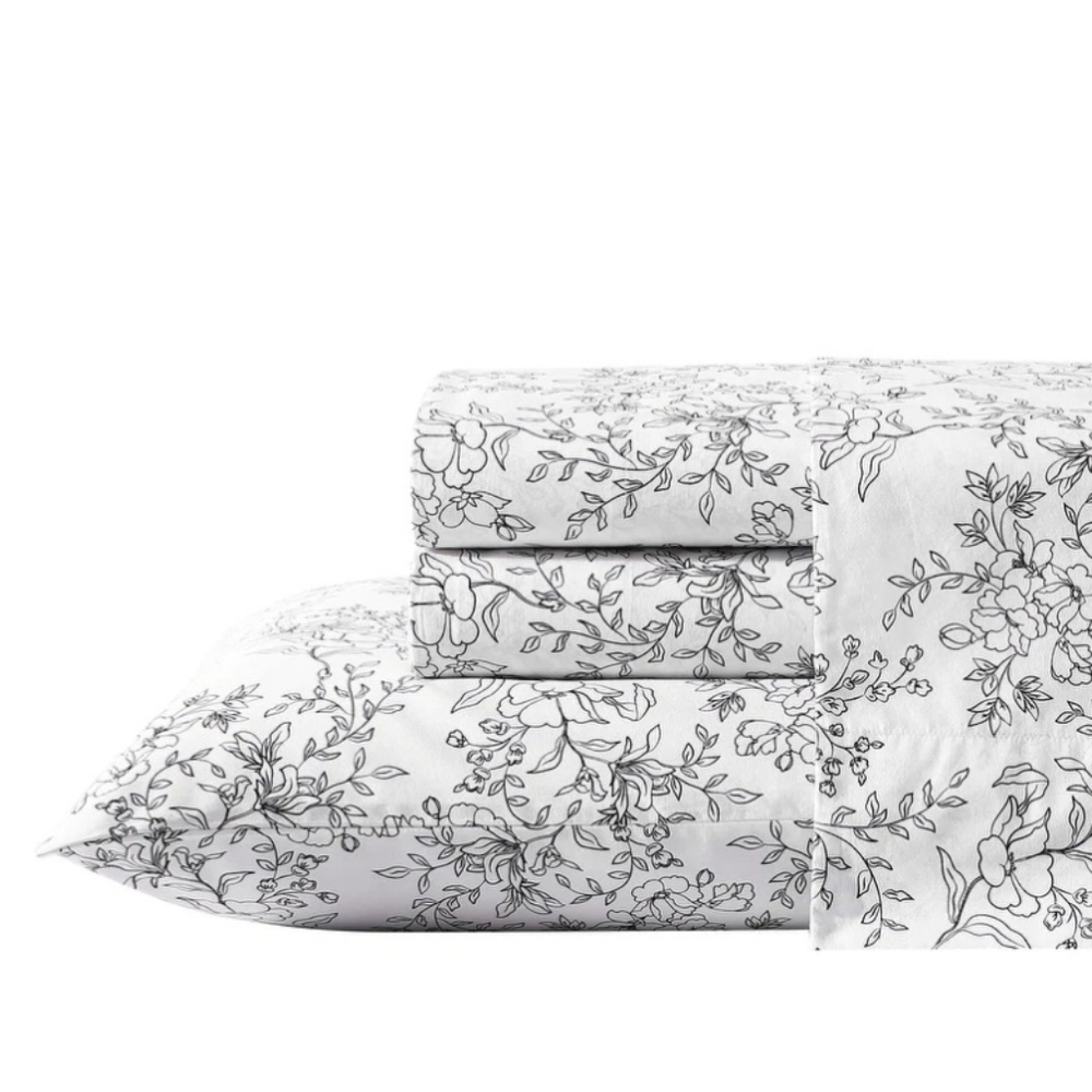 Full Size Sheet Set Stone Cottage Hawley Floral Black and White Floral Pattern